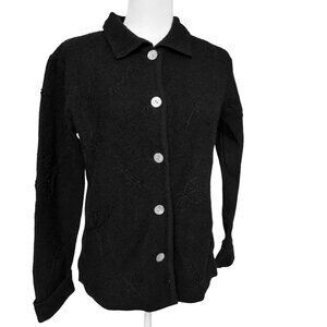Vintage Marconi Folk Embroidered Cardigan Jacket 100% Wool Black Size Small